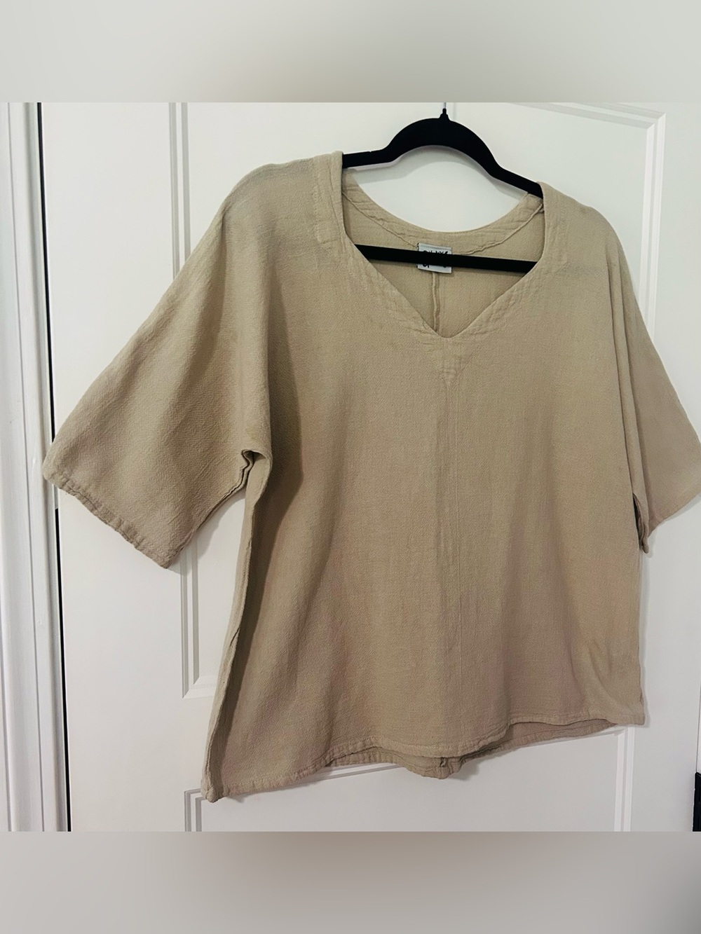 Oh My Gauze Beige Cotton Gauze Tunic Top Size 1 Oversized Boho Coastal Lagenlook - Picture 2 of 6